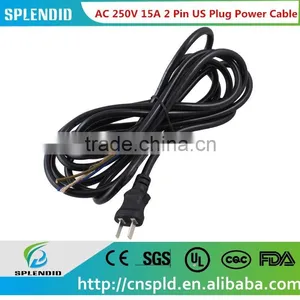 3m Length AC 250V 15A 2 Pin US Plug Power Cable Cord Black thumbnail-1