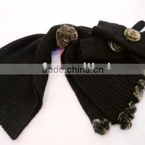 Fashion Acrylic Knitted Gloves Scarf Set With Artificial Fur thumbnail-1