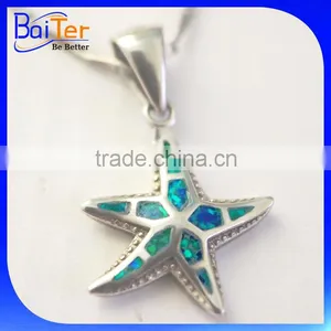 Rhodium Plated Starfish Jewelry 925 Sterling Silver Synthetic Opal Starfish Pendant Necklace thumbnail-1