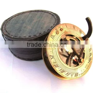 Vintage Brass Nautical Sundial Compass -With Leather Case 13238 thumbnail-1