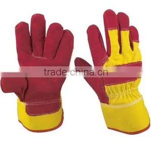 Red Rubberized Cuff Cowhide Split Leather Working Gloves thumbnail-6
