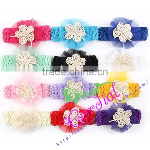 Shabby Chic Rosette Lace Headband Newborn Headbands New Baby Elastic Headband thumbnail-1