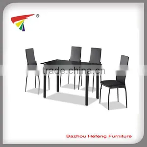 Black Glass Rectangle Dining Table Set and With 4 Faux Leather Chairs Chrome thumbnail-1