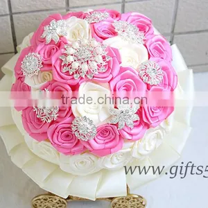 Handmade Lovely Pink White Rose Bride Bouquet thumbnail-1