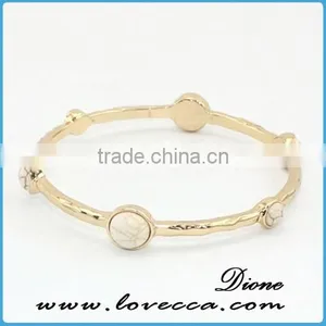 High Quality Women Simple Design Gold Natural Stone Bead Bracelet Charms Cuff Bangles thumbnail-5