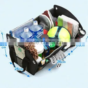 Collapsible Three-Compartment Large Back Car Trunk Organizer, Fruit Drink Collapsible Handles Car Trunk Organizer thumbnail-5