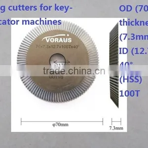Milling Cutters for Key-duplicator Machines OD (70mm) Thickness (7.3mm) ID (12.7mm) (HSS) 100T thumbnail-1