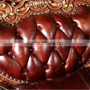 Luxurious Classic Solid Wood Hand Carved Leather Sofa, Hotel Lobby Leather Sofa Set(MOQ=1 SET) thumbnail-3