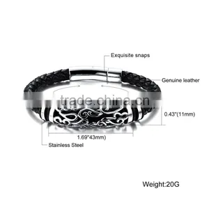 Fashion Mens Jewelry Customrized Logo Stainless Steel Beads Leather Bracelet thumbnail-5