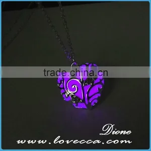 Heart Necklace Magical Aqua Blue Tree Heart Glow In Dark Luminous Pendant Necklace thumbnail-3