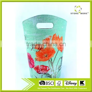 2016 Newest Flower Print Decorative Faux Leather Trash Can With Handle thumbnail-1