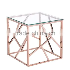 High Quality Metal Type Stainless Steel Large Square End Tables With Rose Gold Metal Frames thumbnail-3