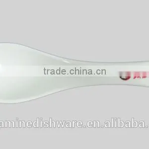 Melamine White Soup Spoon With Red Handle thumbnail-1