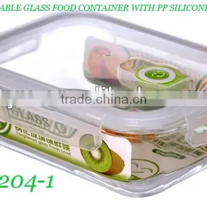 Rectangular Glass Food Container With Smile Design Lock Lid thumbnail-1