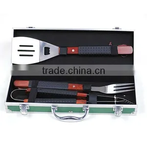 BQ-0069 / 3 Pcs Hardwood With Rubber Grip Handle Mini Bbq Tools thumbnail-1