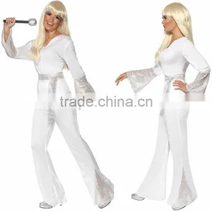 Wholesale Custom Women's Halloween White Top Pants and Belt 70's Disco Lady Costumes Adults thumbnail-1