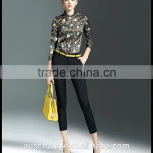 Latest Western Long Sleeve Lapel Print Shirt Design for Women thumbnail-1
