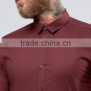 Guangzhou High Quality Custom Long Sleeve Point Collar Mens 97% Cotton 3% Elastane Casual Slim Fit Plum Solid Shirts thumbnail-2