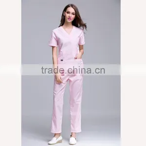 2016 New Women's Hospital Surgical / Medical Uniform Scrub Clothes Sets Short Sleeve With Adjusted Best At Waist Side thumbnail-3