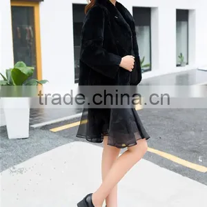 2016 Autumn New Arrival Irregular Whole Skin Rex Rabbit Fur Coat Outerwear Women Fashion Turn Down Collar Real Fur Jacket thumbnail-4