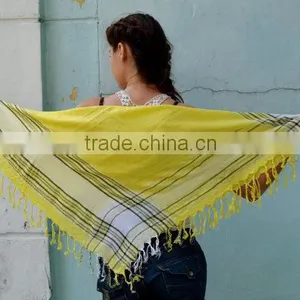 Yellow Cotton Shawl, Summer Scarf ,light Yellow Shawl, Beautiful Shawl, Head Scarf, Striped Scarf, Christmas Gift thumbnail-1