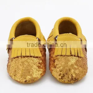 Multicolor Sequin Fringed Leather Baby Moccasins, Sequin Baby Moccasin thumbnail-2