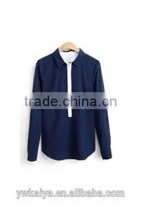 New Fashion Slim Fit Wide Open Collar Casual Long Sleeve Women Blouse Wholesale thumbnail-2
