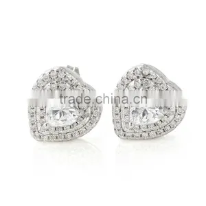 Double Row Diamond Love Shape Heart-shaped Zircon Earrings thumbnail-1