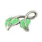 Two Green Leaf Style Stainless Steel Jewelry Pendants With Light Green Crystals thumbnail-1