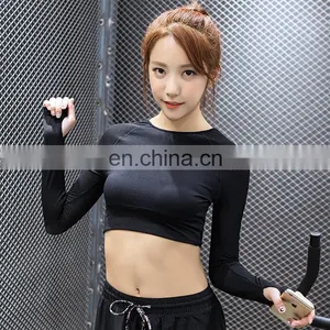 Women Backless Running T Shirt Quick Dry Elastic Running Tops Long Sleeve Sports Yoga Sportwear Fitness Midriff-baring Tees thumbnail-5