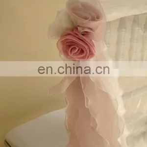 Fancy Wedding Party Ruffled Organza Blush Chair Sashes thumbnail-3