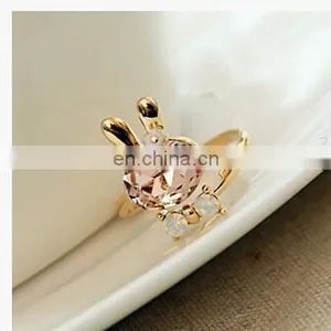 Godbead 17MM Accessories Crystal Rabbit Bow Ring Rhinestone Finger Ring Opening Ring Jewelry thumbnail-1