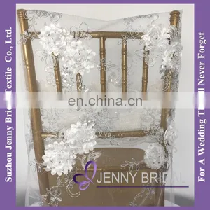 C462A Ivory Chair Cap Covers Embroidered Lace Sequin Chair Cover Chair Sash thumbnail-5