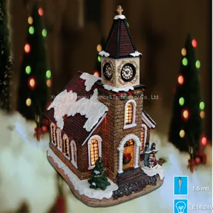 Christmas Church House With LED Lights 9L LED Musical Ski Scene With Polyresin Christmas House Decoration thumbnail-5