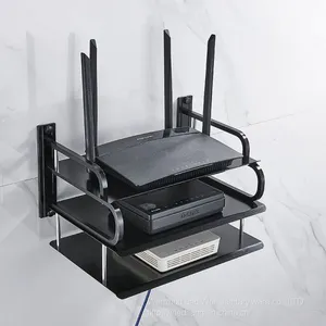 Black Small Three-layer Video Set Top Box Shelf Router Storage Bracket Wall Mounted thumbnail-1