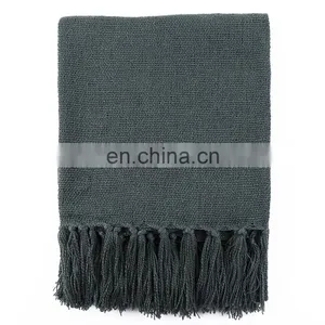 Solid Blanket Cross Woven Couch Throw Christmas Knitted Blankets With Decorative Fringe Lightweight for Bed or Sofa Decorative thumbnail-1