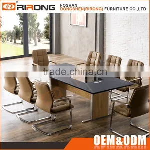 Luxury Office Furniture Decoration Black Tempered Glass Top Leather Cover Conference Room Table With Power Outlet thumbnail-1