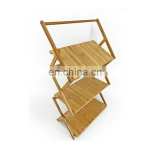 Outdoor Bamboo Wood Picnic Camping Rack Portable With Handle Japanese-style Folding Three-layer Storage Rack thumbnail-1