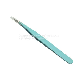 Colorful Makeup Eyelash Tweezers High-quality Stainless Steel Acid and Alkali Resistant Blue Straight Head Tweezers Sticker thumbnail-1