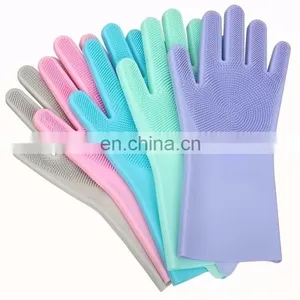 Household Silicone Reusable Easy to Clean Wash The Dishes Magic Dishwashing Cleaning Gloves thumbnail-1