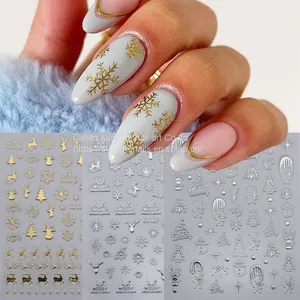 Wholesale of Halloween Nail Stickers, Gold and Silver Plated, Mirror Shaped Snowflake Elk Inset Style Back Glue Nail Stickers thumbnail-1