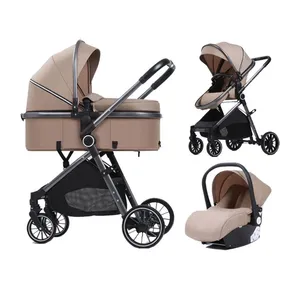 3 in 1 Linen Baby Car Seat Stroller Foldable Traveling System With Big Adjustable Carrycot thumbnail-1