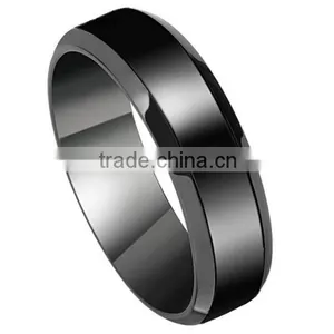 Men Women Wedding Bands 6MM Black Tungsten Carbide Promise Rings Beveled Edge High Polished Finish Band thumbnail-1