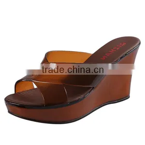 Wholesale Jelly Shoes Candy Color Glass Slipper Wedge Heel Slippers thumbnail-3