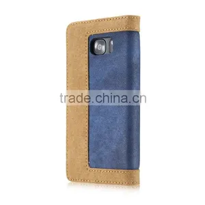 Caseme High Quality Jean Cloth Flip Case for S7 Edge Wallet Waterproof Holder Case With Inner Card Slot for S7 Edge thumbnail-2