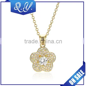 Diamond Pendant Jewelry Artificial Gold Flower Necklace for Ladies thumbnail-1