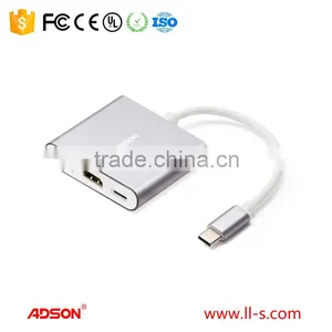 Promotional Portable Silver Aluminum TYPE-C to HDMI1.4b Adapter + USB 3.0 Hub thumbnail-1