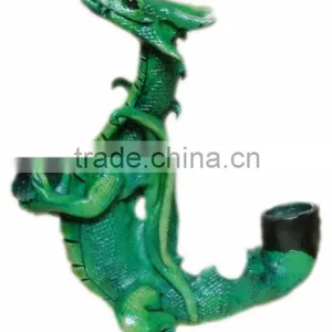 Figurine Shaped Hand Crafted Smoking Pipes - Standing Green Dragon thumbnail-1