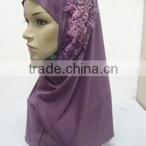 H274 Latest One Piece Instant Hijab With Lace and Rhinestones,muslim Scarf thumbnail-4