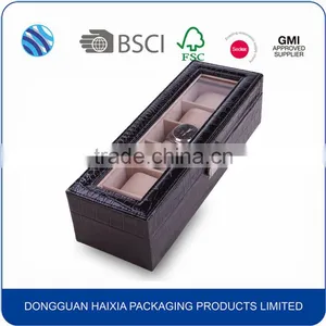 PU Leather 6 Slots Plastic Watch Box With PVC Clear Window thumbnail-3